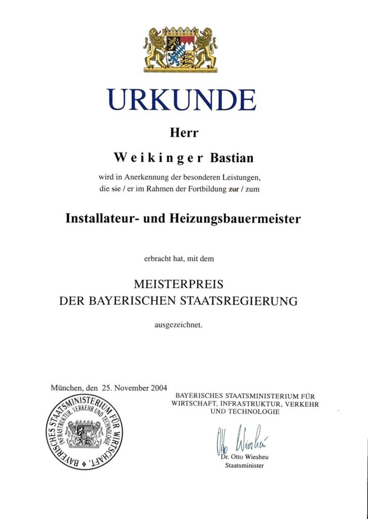 Meisterpreis-Urkunde